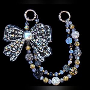 Elegant Black and Silver Bow Bag Charm